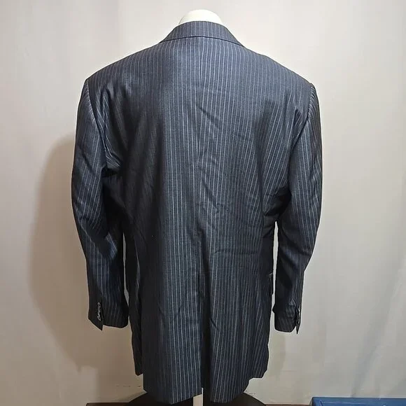 ISAIA Napoli Wool Silk Blend Blazer Mens Size 48R Blue Striped Working Cuffs